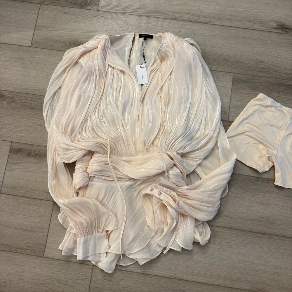 NTW JLUXLABEL CREAM PURE GLOW DRAPED MINI DRESS - SIZE SMALL - Picture 3 of 4
